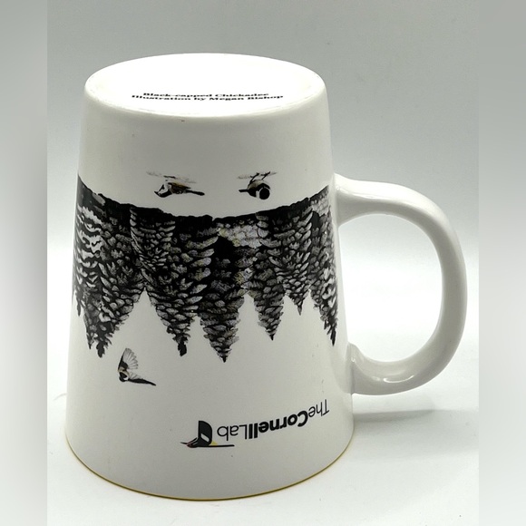 The Cornell Lab Black Chickadee Bird Pine Tree White Yellow Coffee Tea Mug 16 oz - Picture 10 of 11